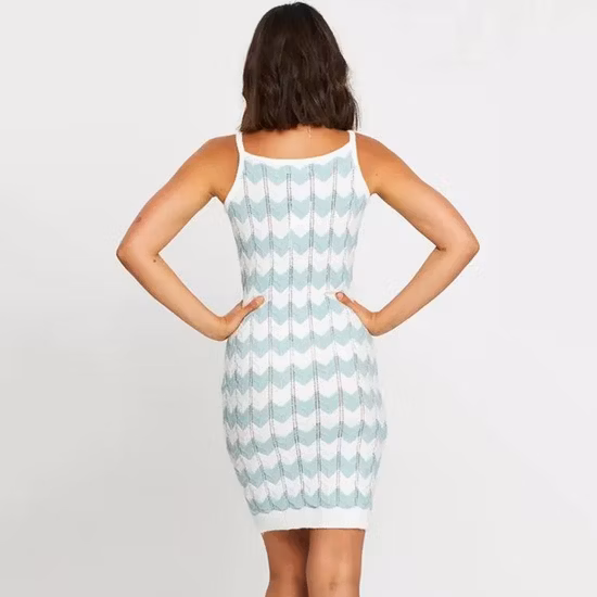 女性のパステルストレッチスパゲッティストラップショートストライプリブナイロンスパンデックスパターンメッシュニットキャミシームレスドレス